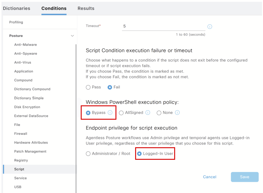 Cisco ise posture script condition -2