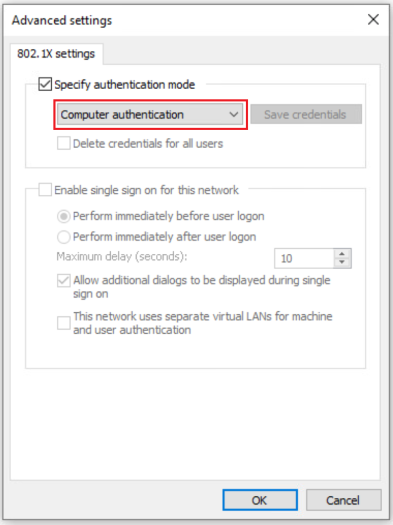 windows dot 1x authenticate machine authentication wired