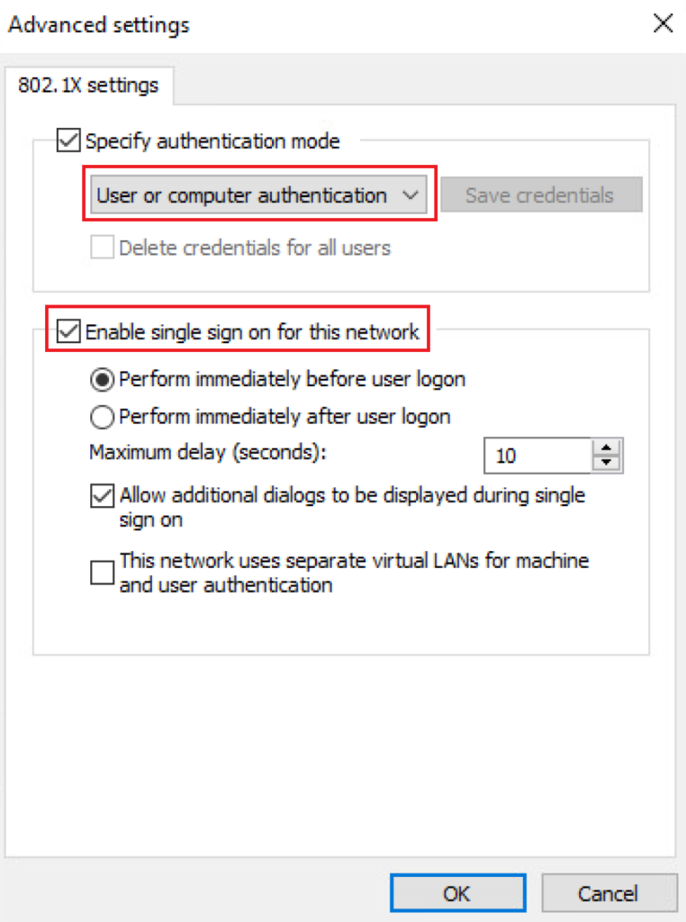 windows dot 1x user or computer authentication