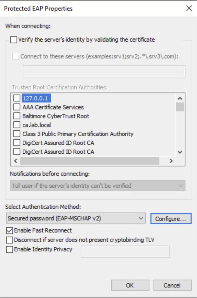 validate server certificate wired NIC