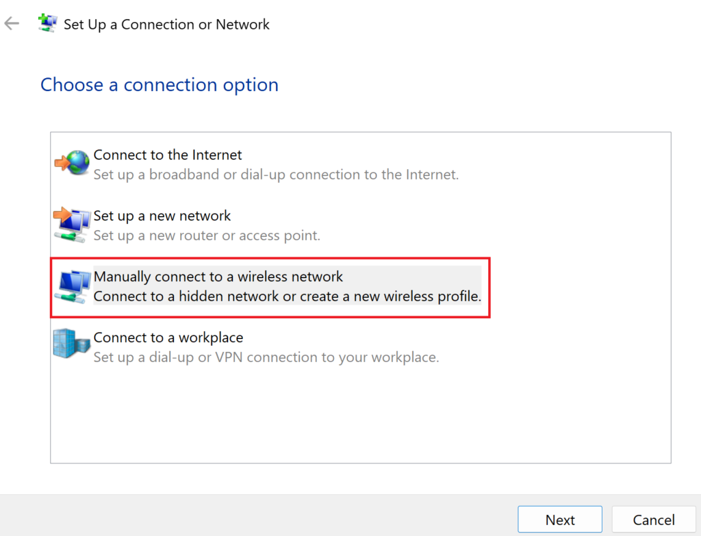 wireless manually connect to a wireless network