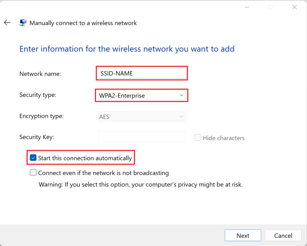 wireless SSID setup