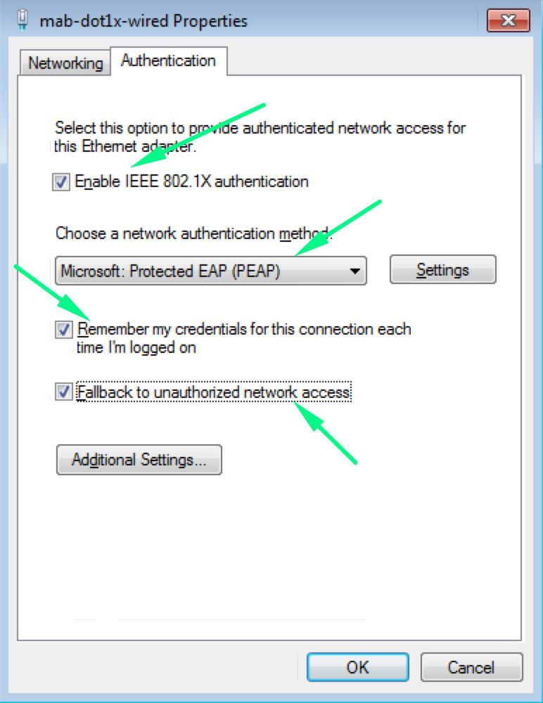 windows dot 1x authentication NIC Setting