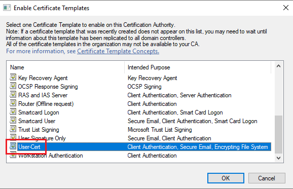 Select Certificate template