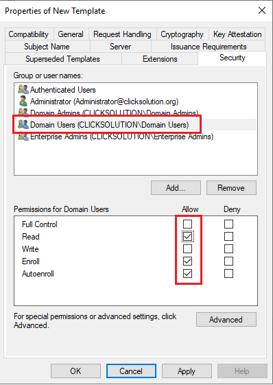 Certificate template Permissions