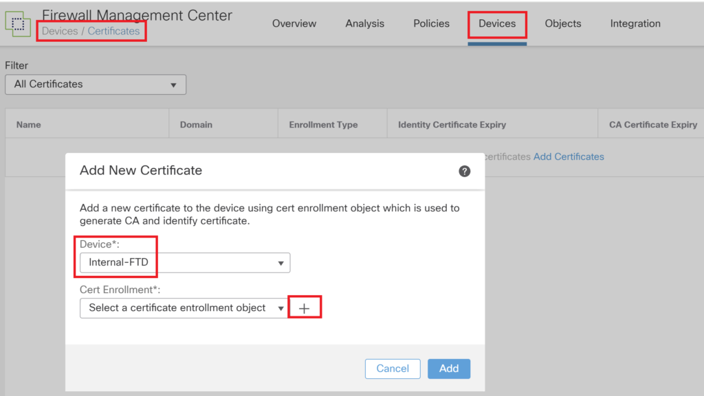 import certificate on fmc