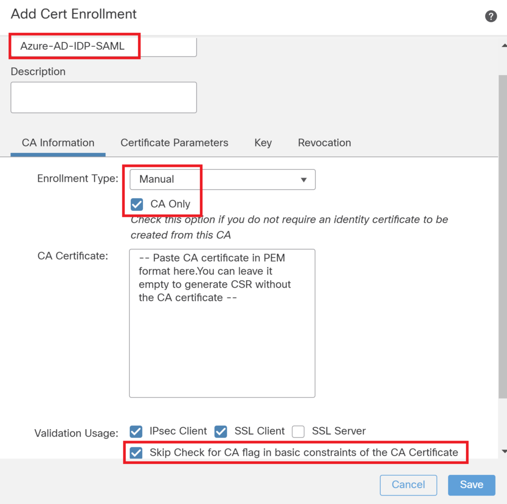 select CA only, Skip Check for CA