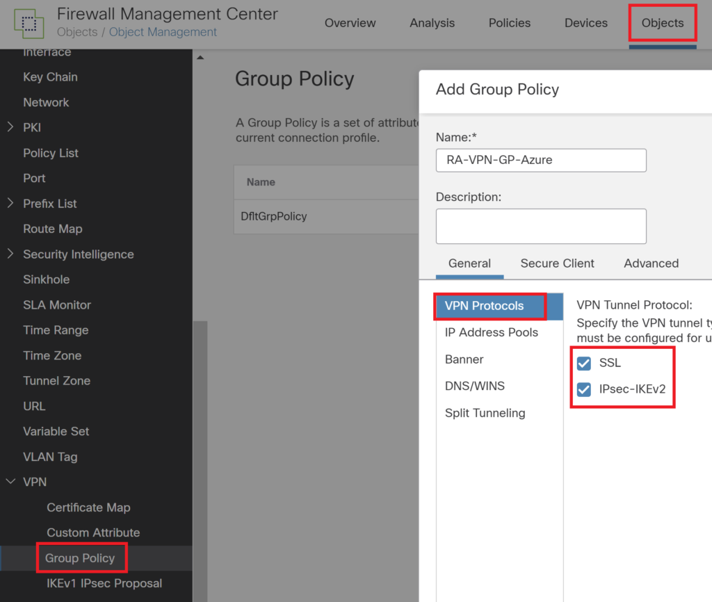 select group policy for ra vpn