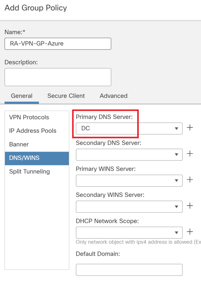 select dns server for internal dns resolution