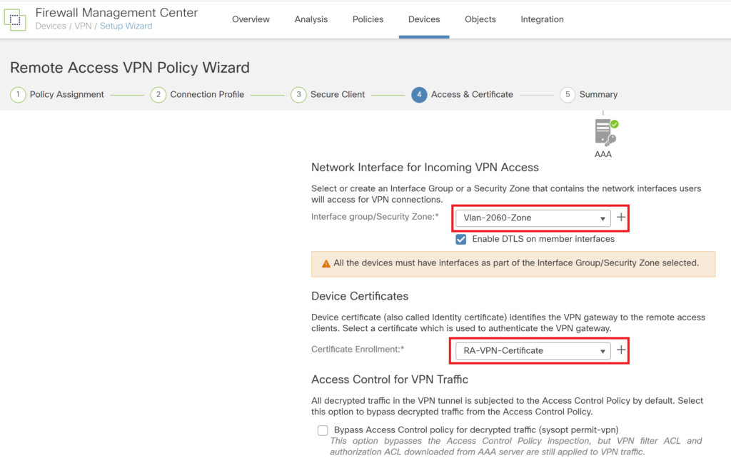 select zone, device certificate