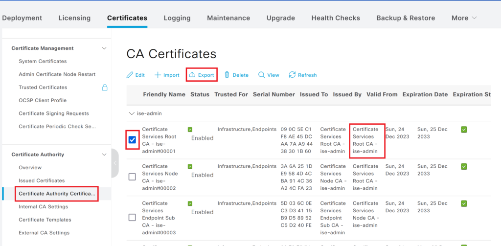 internal root ca certificate export