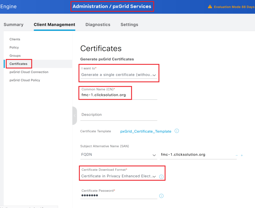 ise client pxgrid certificate generate