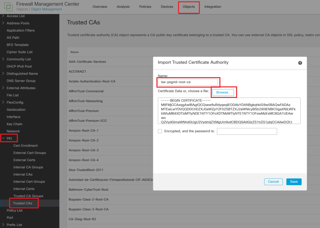 fmc pxgrid root certificate import