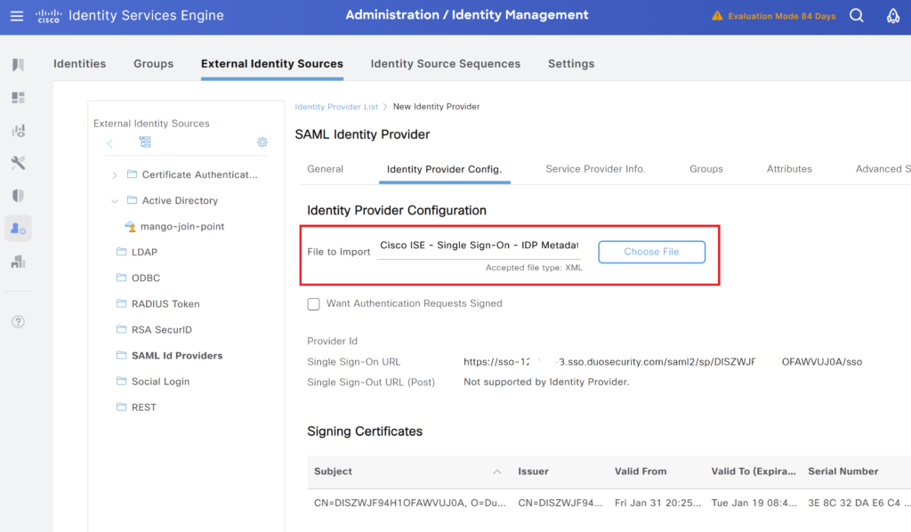 Cisco ise import meta data