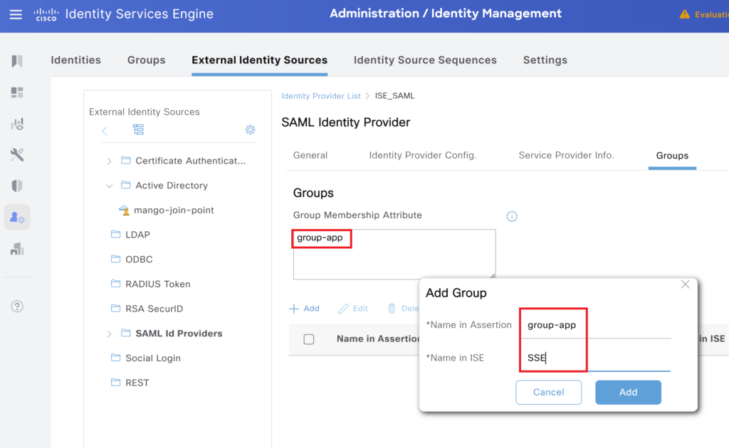 Cisco ISE group configuration