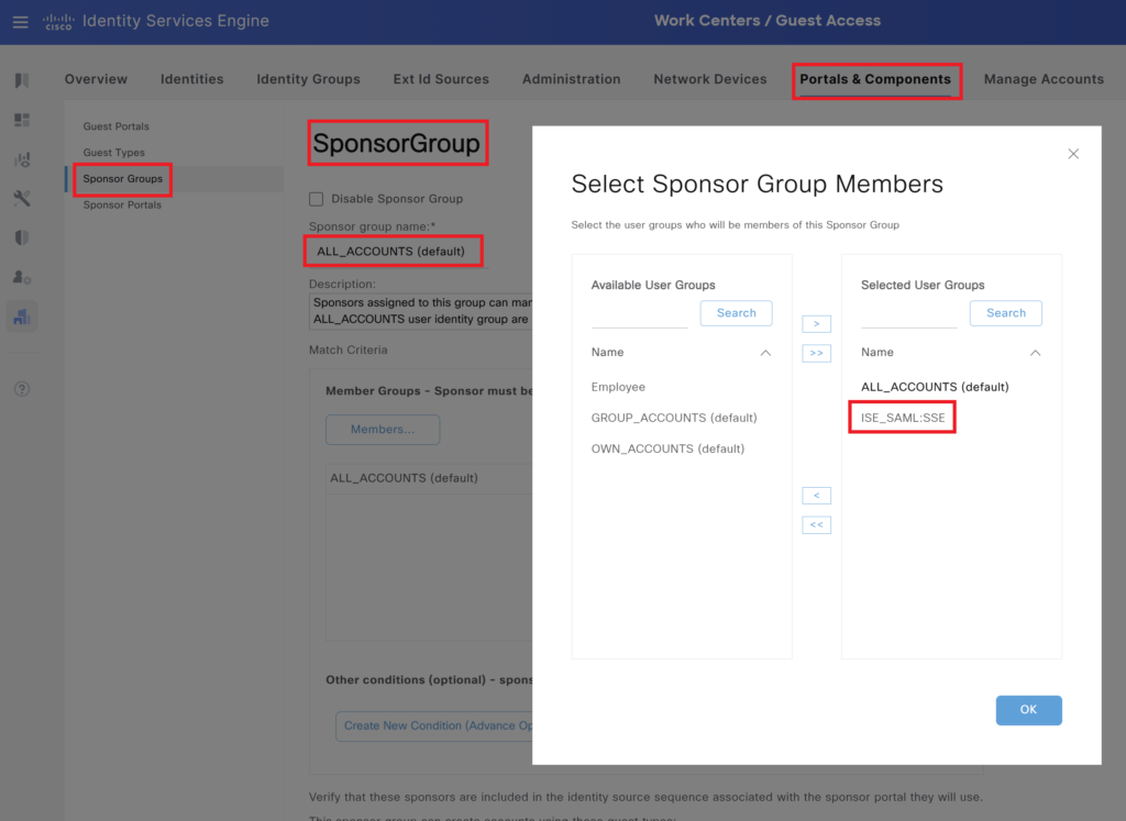 Cisco ise sponsor group