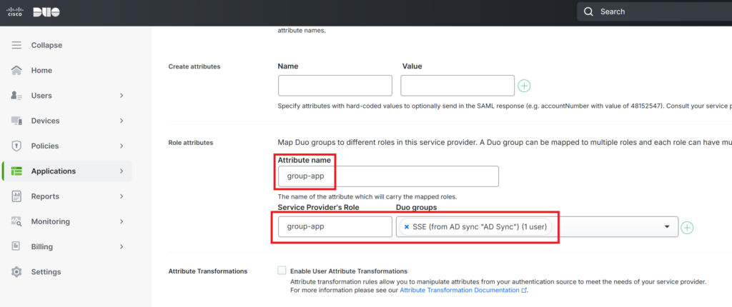 Duo Application group configuration