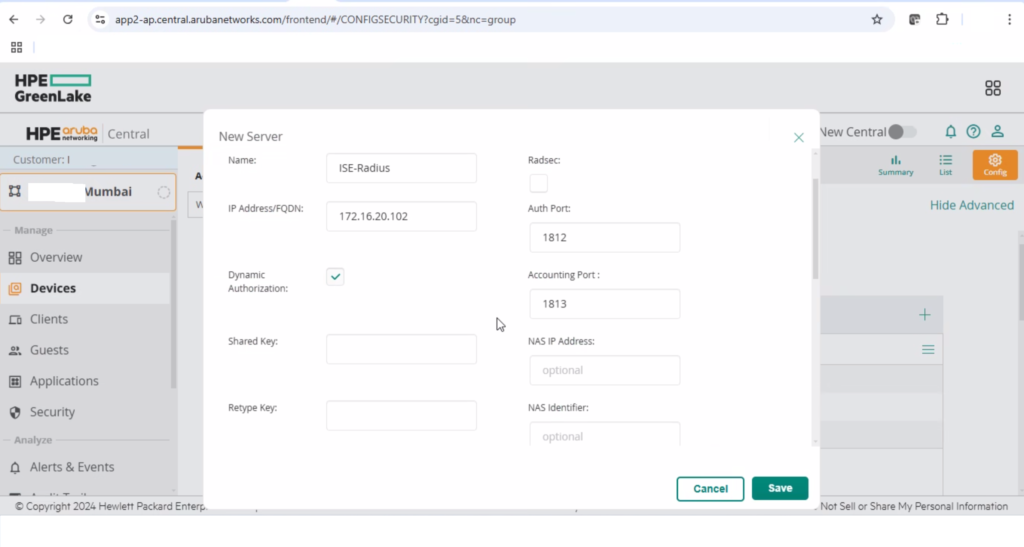 Aruba RADIUS Server