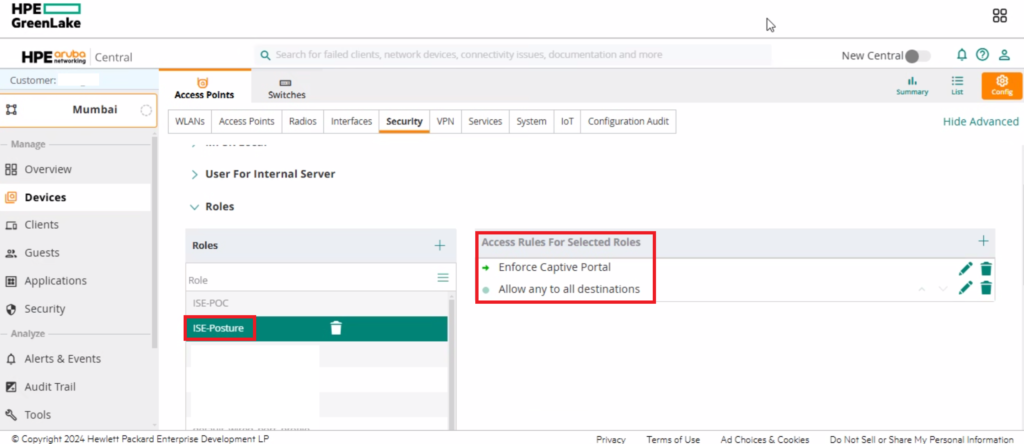 Aruba Roles for full access and for captive portal access