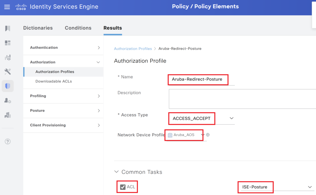 Cisco ISE authorization profile ACL