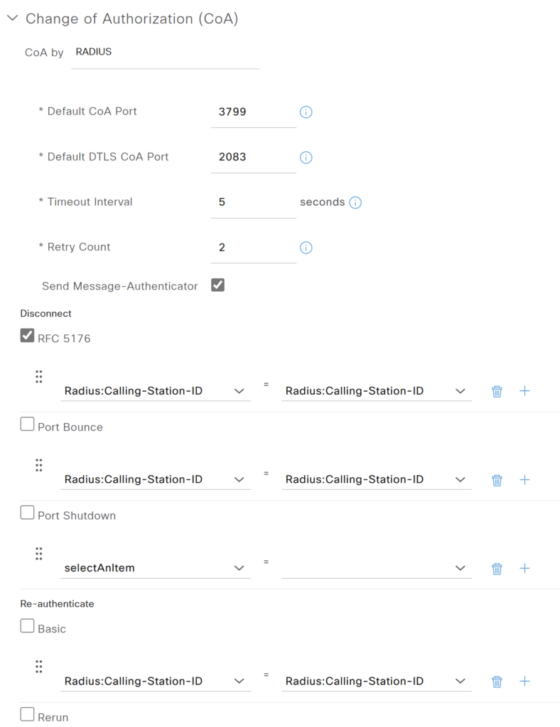 network device profile details - CoA